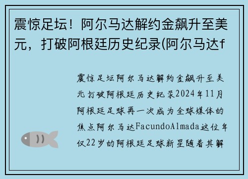 震惊足坛！阿尔马达解约金飙升至美元，打破阿根廷历史纪录(阿尔马达fm)